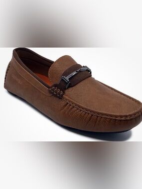 Men's Brown Slip-On Driving Loafers with Metal Bit